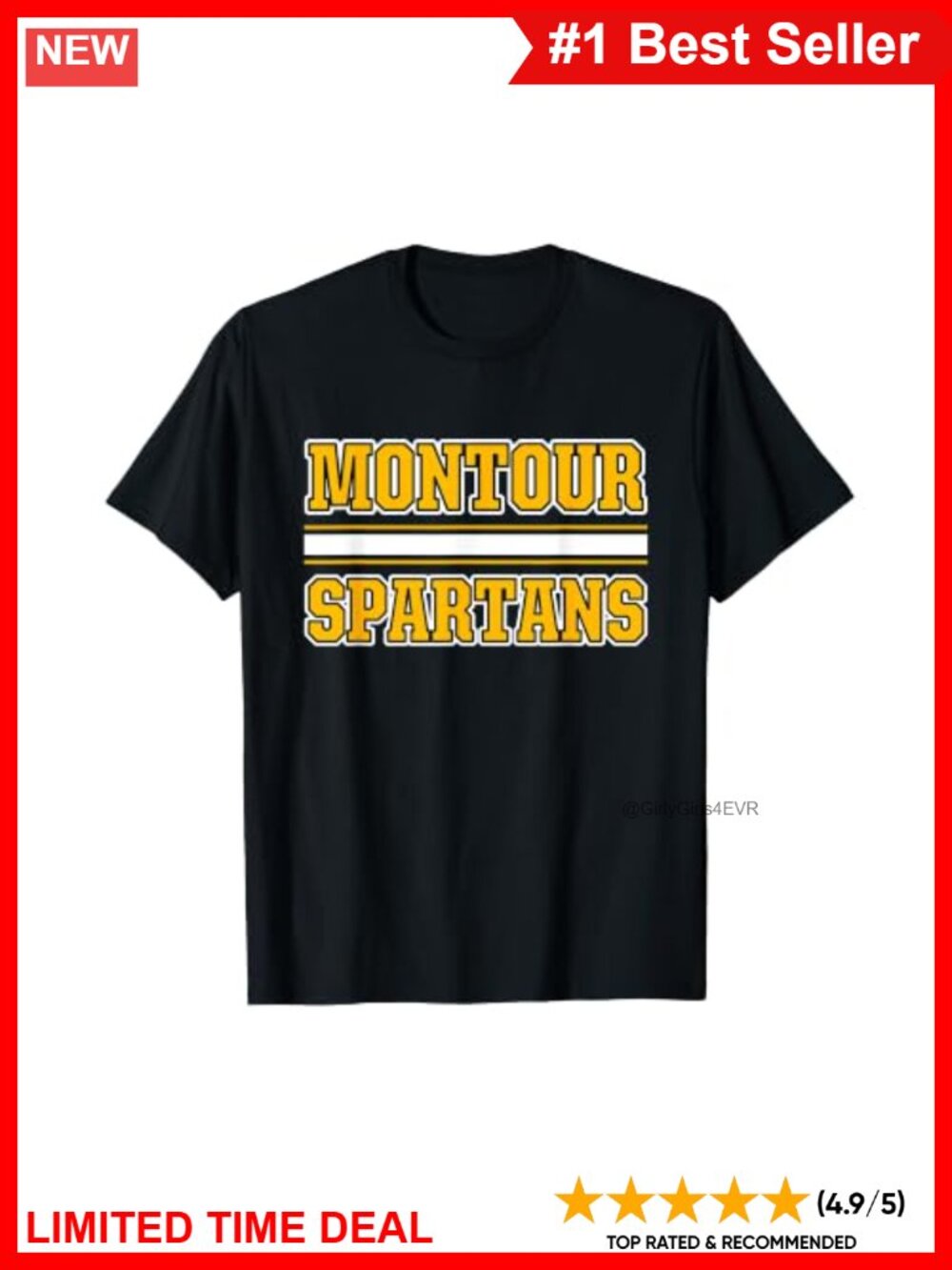 Spartans Striped T-Shirt Short Sleeve Crew Neck School Spirit Tee